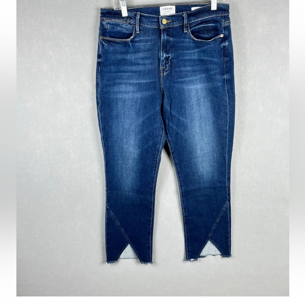 Frame Jeans Womens 32 x 27 Blue Le High Straight V-Cut Hem Dark Wash